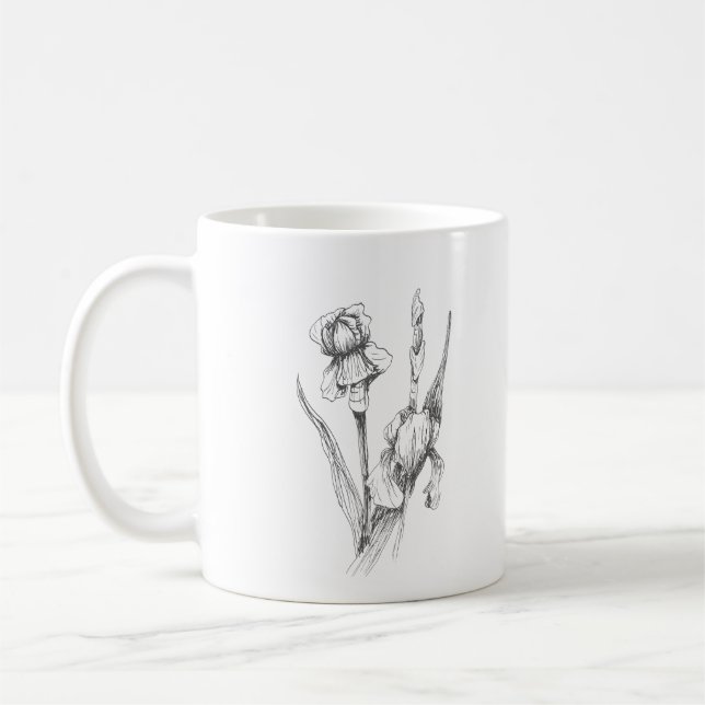 Hand drawn Iris, Botanical Art, Original Print Coffee Mug (Left)