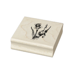 Hand Drawn Iris Flower, Original Fine art Rubber Stamp