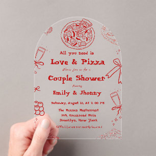 Hand Drawn is love & Pizza Bridal Shower Acrylic Invitations