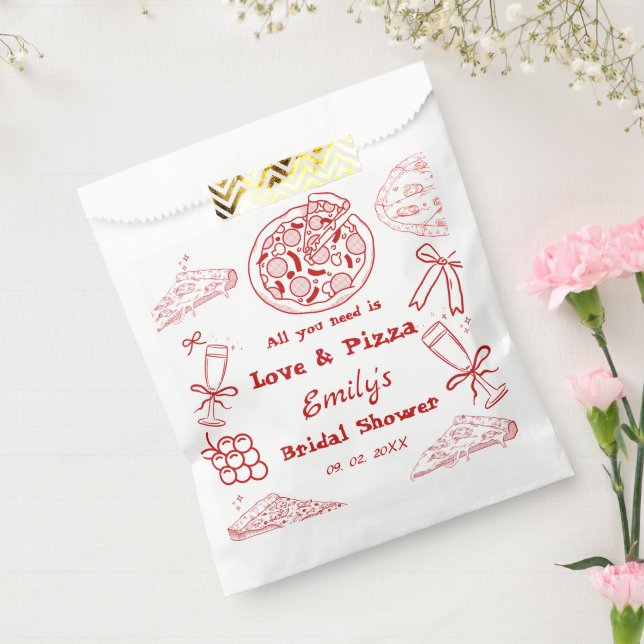 Hand Drawn is love & Pizza Bridal Shower Favour Bag (Sealed)