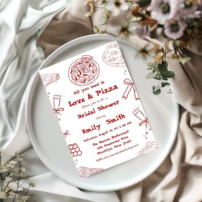 Hand Drawn is love & Pizza Bridal Shower Invitation (Creator Uploaded)