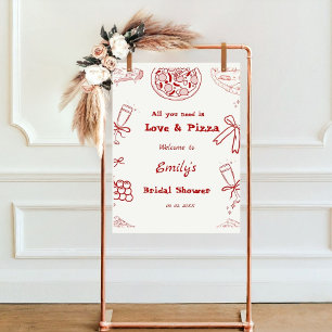 Hand Drawn is love & Pizza Bridal Shower welcome Poster
