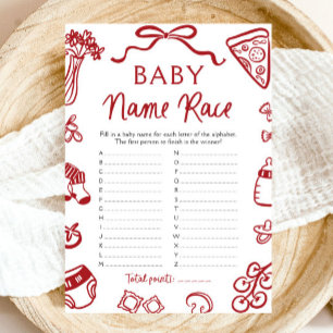 Hand Drawn Italian Baby Name Race Baby Shower Game Invitation