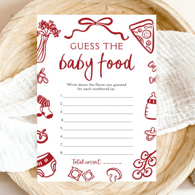 Hand Drawn Italian Baby Shower Guess The Baby Food Invitation (Hand Drawn Italian Baby Shower Guess The Baby Food Game)
