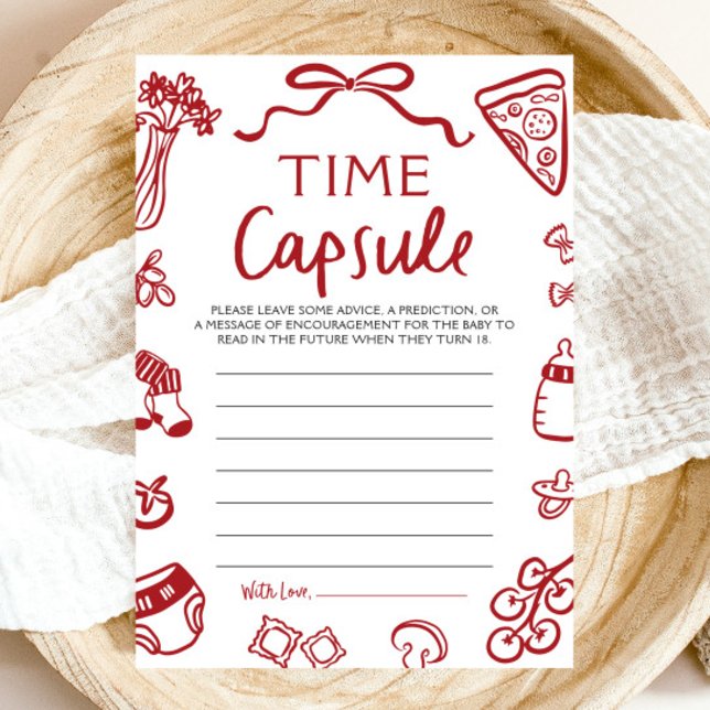 Hand Drawn Italian Baby Shower Time Capsule Game Invitation (Hand Drawn Italian Baby Shower Time Capsule Game)