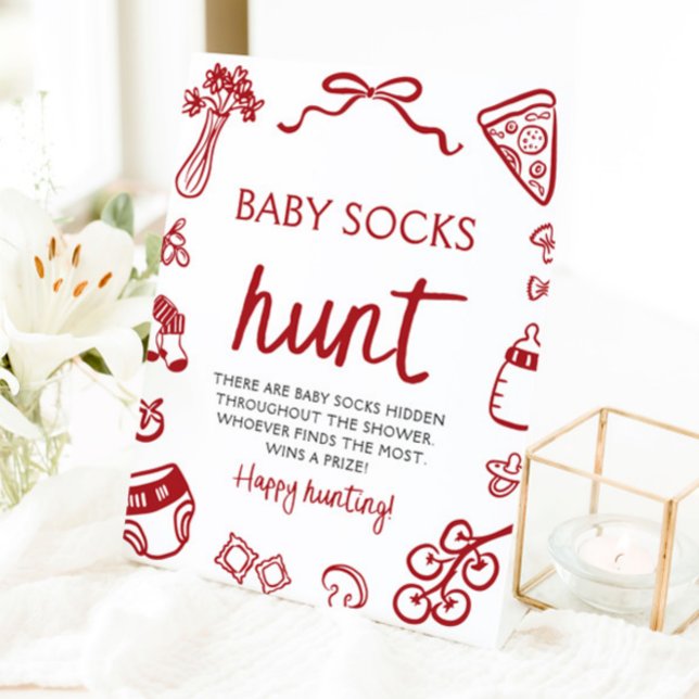 Hand Drawn Italian Baby Socks Hunt Baby Shower Pedestal Sign (Hand Drawn Italian Baby Socks Hunt Baby Shower Pedestal Sign)