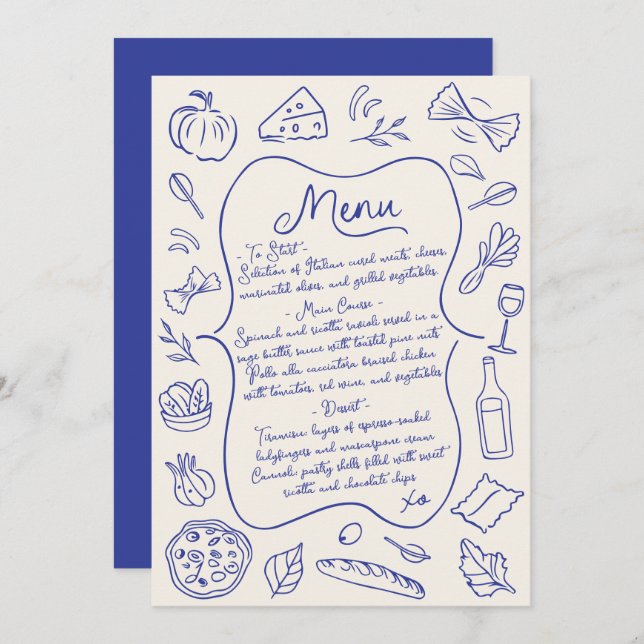 Hand Drawn Italian Menu Blue and Cream (Front/Back)