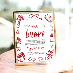 Hand Drawn Italian My Water Broke Baby Shower Game Poster
