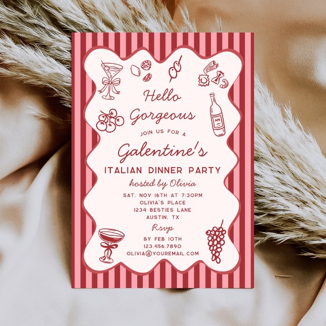 Hand Drawn Italian Pasta Dinner Galentines Party Invitation (Creator Uploaded)