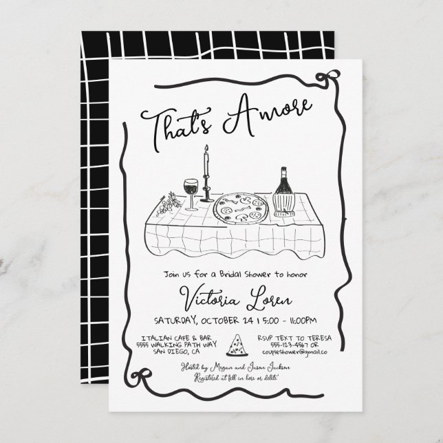 Hand Drawn Italian Pizza Wine Dinner Party Invitation (Front/Back)