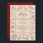 Hand Drawn Italian Style Menu Rustic Red & Cream<br><div class="desc">Enhance your wedding reception with this rustic red and cream illustrated menu card. Featuring hand-drawn food icons and a classic design, this customisable menu card adds a charming touch to your special day. Perfect for showcasing your carefully curated menu, this card is both elegant and functional, making it a beautiful...</div>