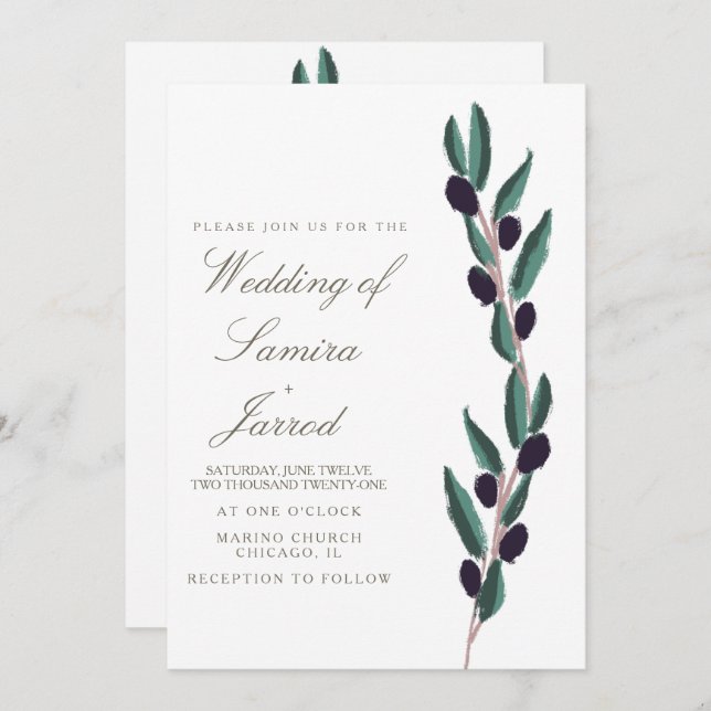 Hand-Drawn Italy Olive Branch Wedding (Front/Back)