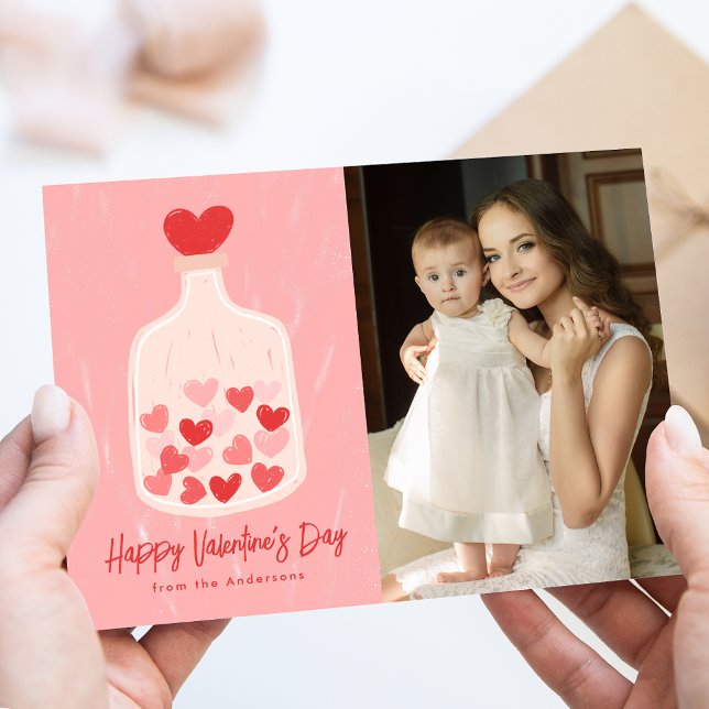 Hand-Drawn Jar of Hearts Photo Valentine's Day Holiday Card (Creator Uploaded)