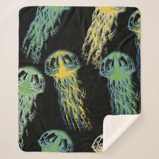 Hand drawn jellyfish texture. Raster hand drawn wa Sherpa Blanket