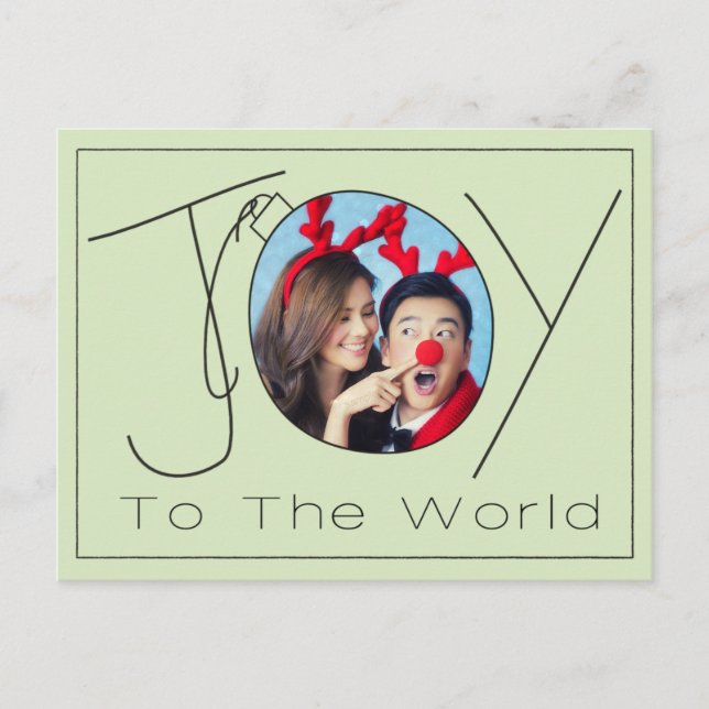 Hand-Drawn Joy to World Minimalist Christmas Photo Postcard (Front)