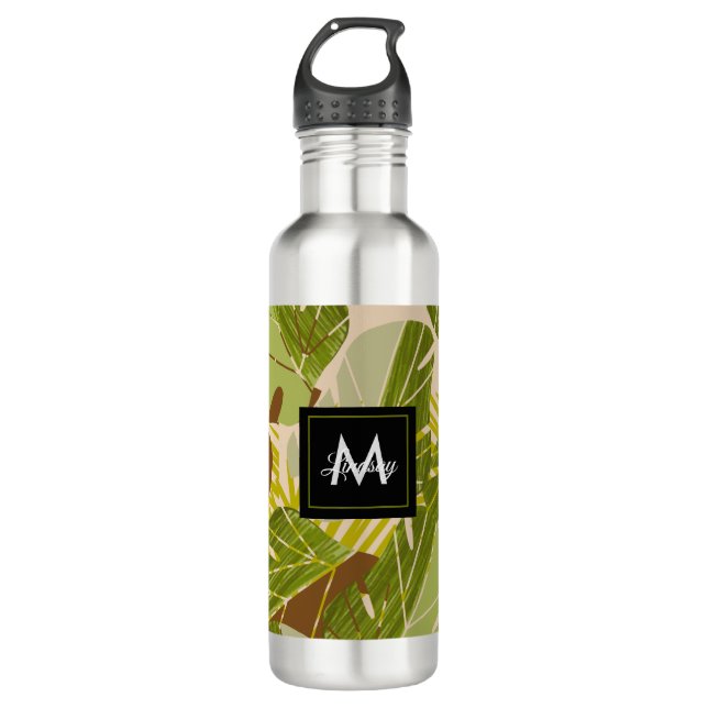 Hand Drawn Jungle Greenery Brown Leaf  710 Ml Water Bottle (Front)
