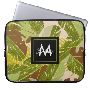 Hand Drawn Jungle Greenery Brown Leaf Laptop Sleeve