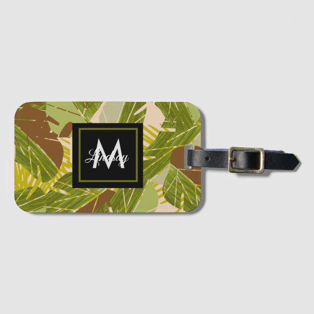 Hand Drawn Jungle Greenery Brown Leaf  Luggage Tag (Front Horizontal)