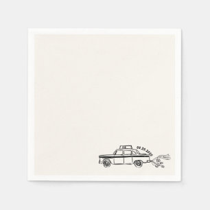 Hand Drawn Just married taxi wedding Napkin