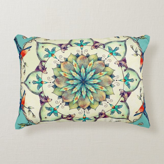 Hand Drawn Kingfisher Mandala  Decorative Cushion (Front)