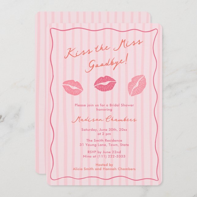 Hand-drawn Kiss The Miss Goodbye Bridal Shower Invitation (Front/Back)