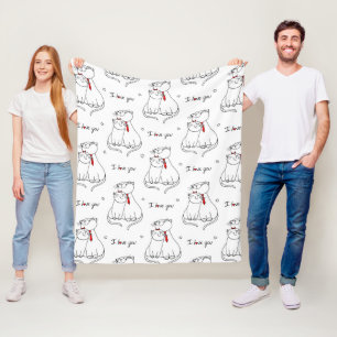 Hand-Drawn Kitties  Fleece Blanket