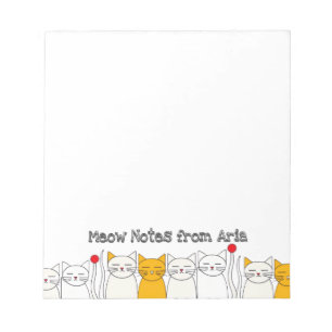 Hand-Drawn Kitty Modern Cat with Custom Name Notepad