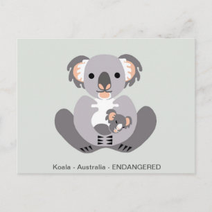 Hand drawn - KOALA - Marsupial - Endangered animal Postcard