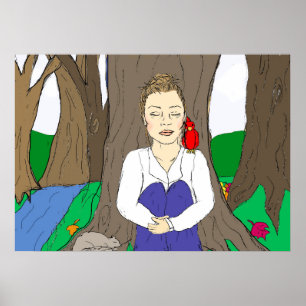 Hand drawn Lady Meditating in the Forest Poster