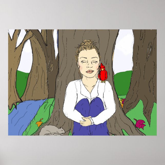 Hand drawn Lady Meditating in the Forest Poster (Front)