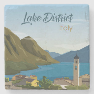 Hand Drawn Lake District Italy Scenery Sketch Stone Coaster