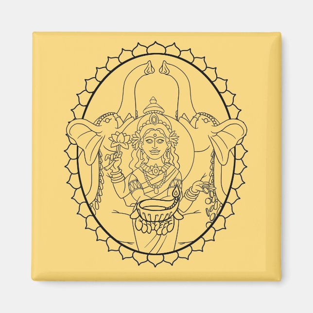 Hand Drawn—Lakshmi, Hindu Goddess. Magnet (Front)