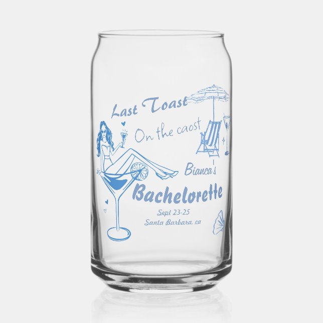 Hand Drawn Last Toast On The Coast Bachelorette  Can Glass (Front)