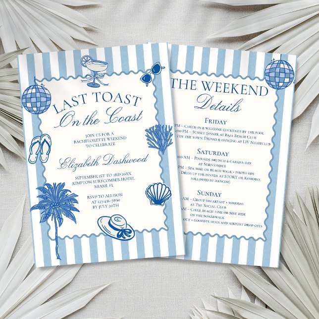 Hand Drawn Last Toast on The Coast Bachelorette Invitation (Creator Uploaded)