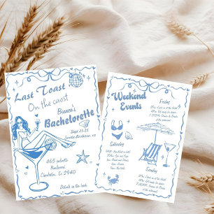 Hand Drawn Last Toast On The Coast Bachelorette  Invitation