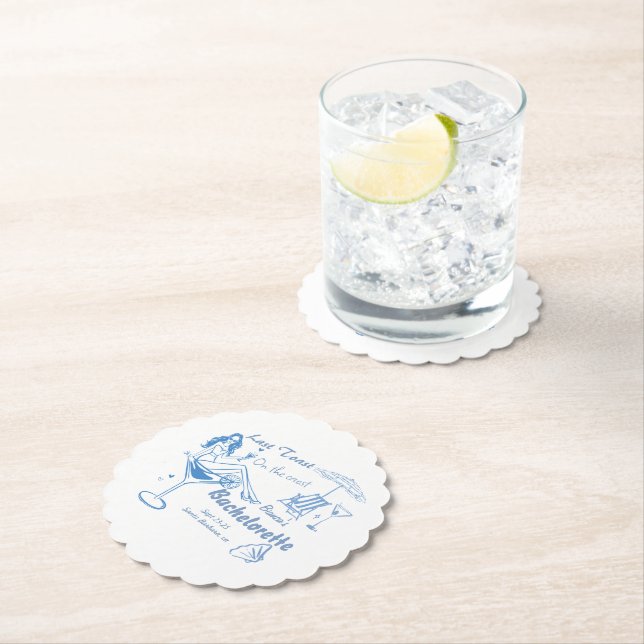 Hand Drawn Last Toast On The Coast Bachelorette  Paper Coaster (Insitu)