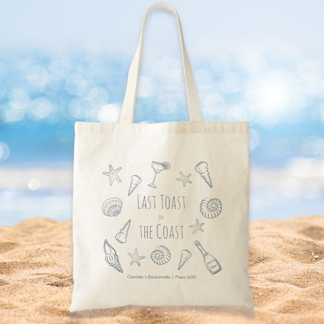 Hand Drawn Last Toast on the Coast Bachelorette Tote Bag (Creator Uploaded)