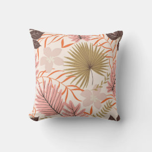 Hand Drawn Leaves: Exotic Jungle Pattern. Cushion