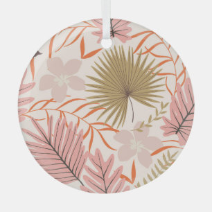 Hand Drawn Leaves: Exotic Jungle Pattern. Glass Tree Decoration