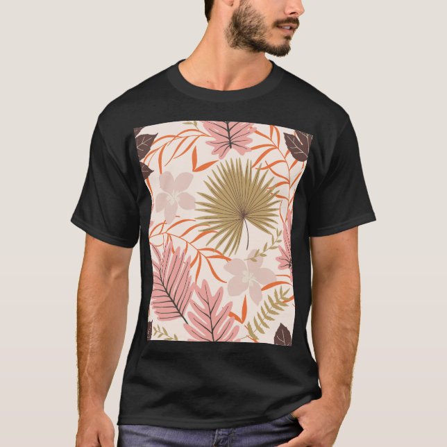 Hand Drawn Leaves: Exotic Jungle Pattern. T-Shirt (Front)
