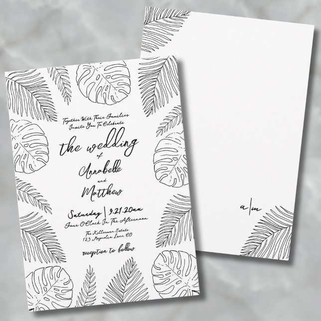 Hand Drawn Leaves Tropical Wedding Invitation (Hand Drawn Leaves Tropical Wedding Invitation)