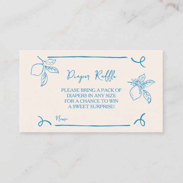 Hand Drawn Lemon Baby Shower Diaper Raffle Insert (Front)