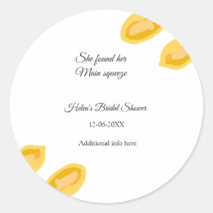 hand drawn lemon leaves add QR bridal shower Classic Round Sticker