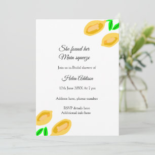 hand drawn lemon leaves add QR bridal shower Invitation