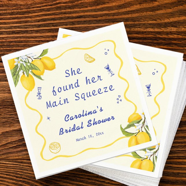 Hand Drawn Lemon Main Squeeze Bridal Shower Napkin (Creator Uploaded)