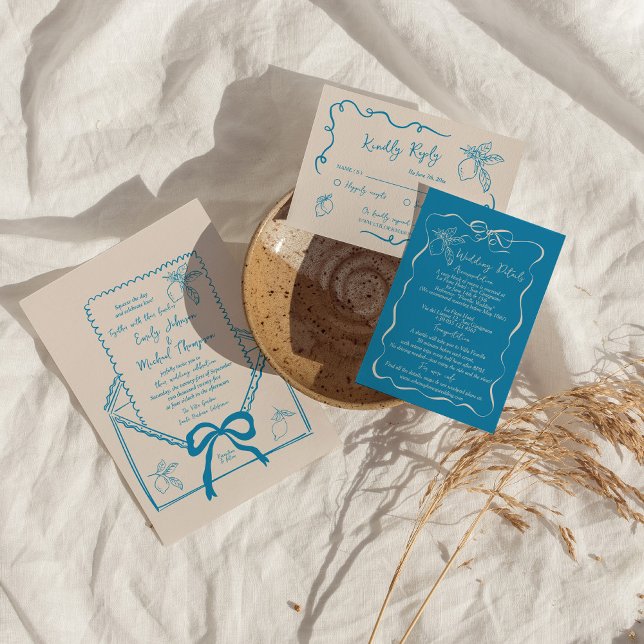 Hand Drawn Lemon Mediterranean Wedding Invitation (Creator Uploaded)