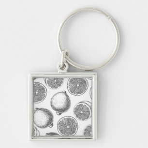 Hand drawn lemon pattern key ring
