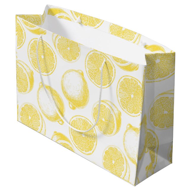 Hand drawn lemon pattern large gift bag (Back Angled)