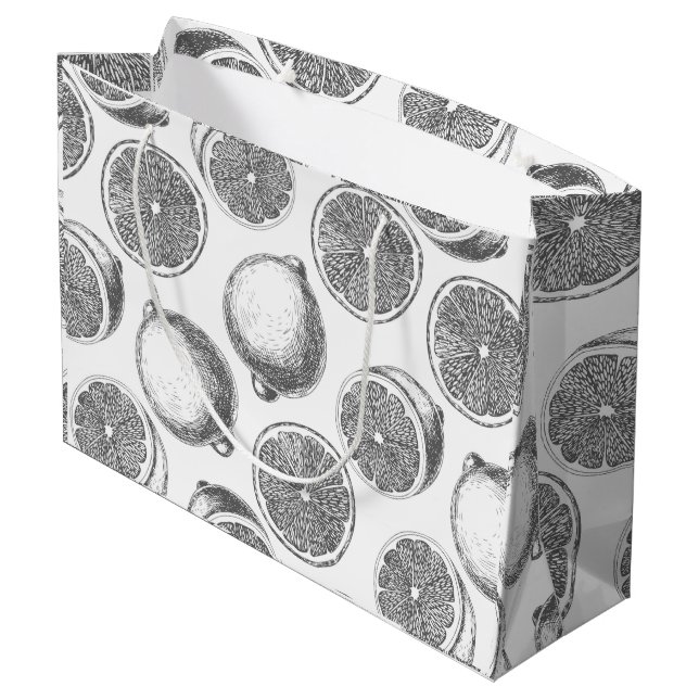 Hand drawn lemon pattern large gift bag (Back Angled)