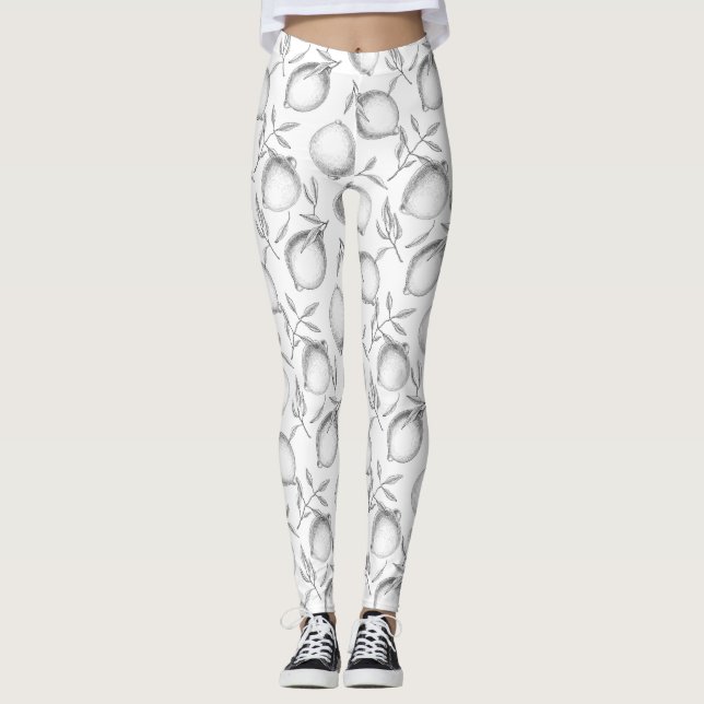 Hand drawn Lemon pattern Leggings (Front)